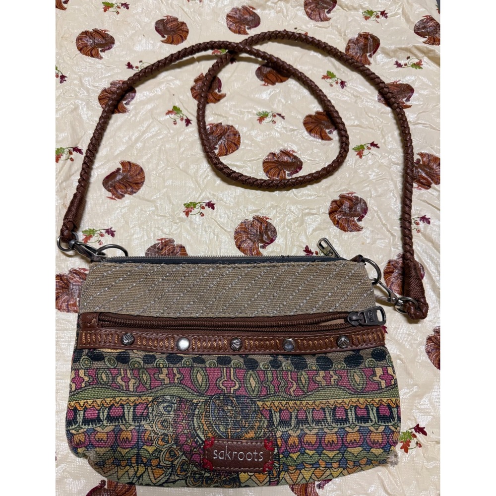 Sakroots Bohemian Tapestry Canvas Crossbody Bag Multi-Color Braided Strap